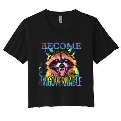 Retro Tie Dye Raccoon Become Ungovernable Funny Apparel  Crop Top