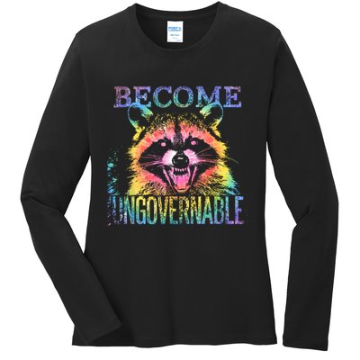 Retro Tie Dye Raccoon Become Ungovernable Funny Apparel  Ladies Long Sleeve Shirt