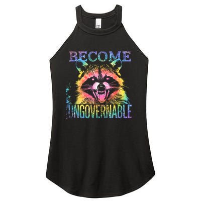 Retro Tie Dye Raccoon Become Ungovernable Funny Apparel  Women's Perfect Tri Rocker Tank