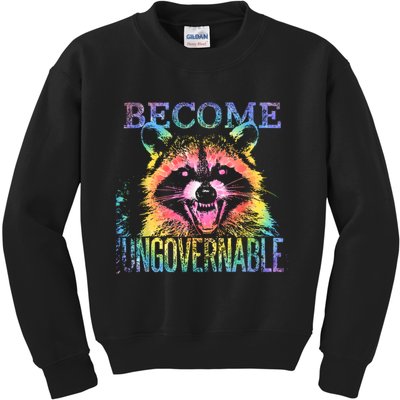 Retro Tie Dye Raccoon Become Ungovernable Funny Apparel  Kids Sweatshirt