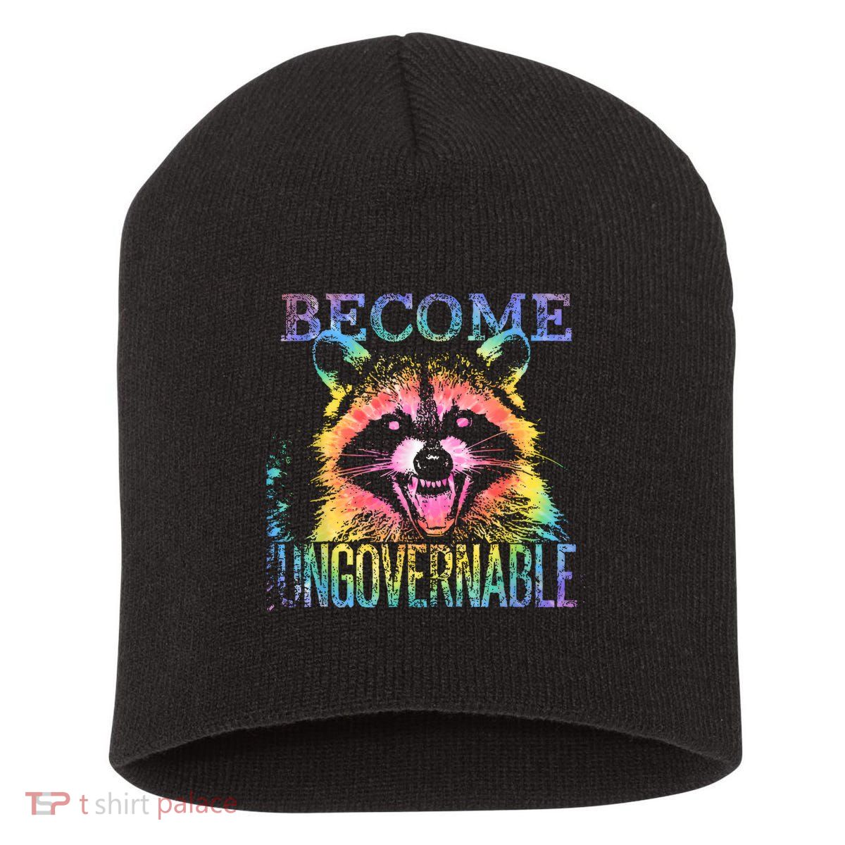 Retro Tie Dye Raccoon Become Ungovernable Funny Apparel  Short Acrylic Beanie