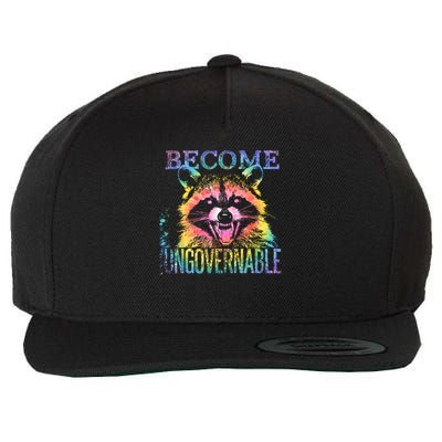 Retro Tie Dye Raccoon Become Ungovernable Funny Apparel  Wool Snapback Cap