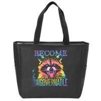 Retro Tie Dye Raccoon Become Ungovernable Funny Apparel  Zip Tote Bag