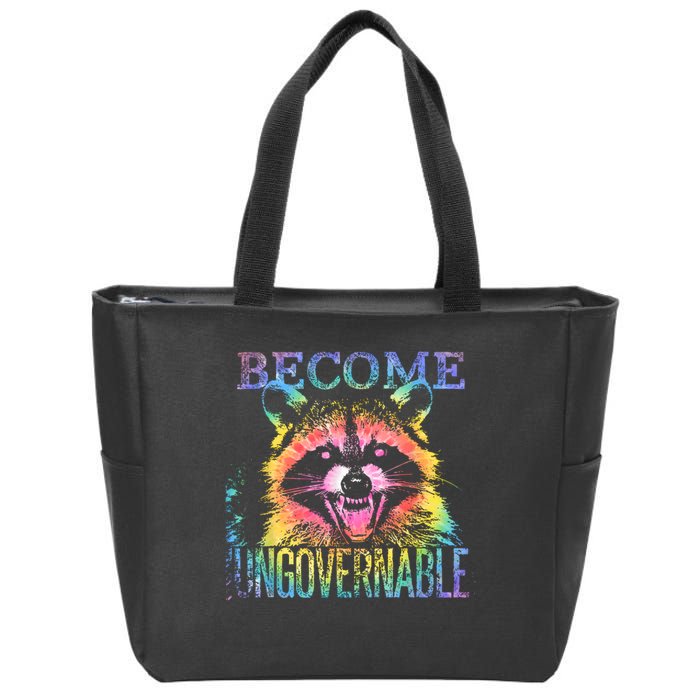 Retro Tie Dye Raccoon Become Ungovernable Funny Apparel  Zip Tote Bag