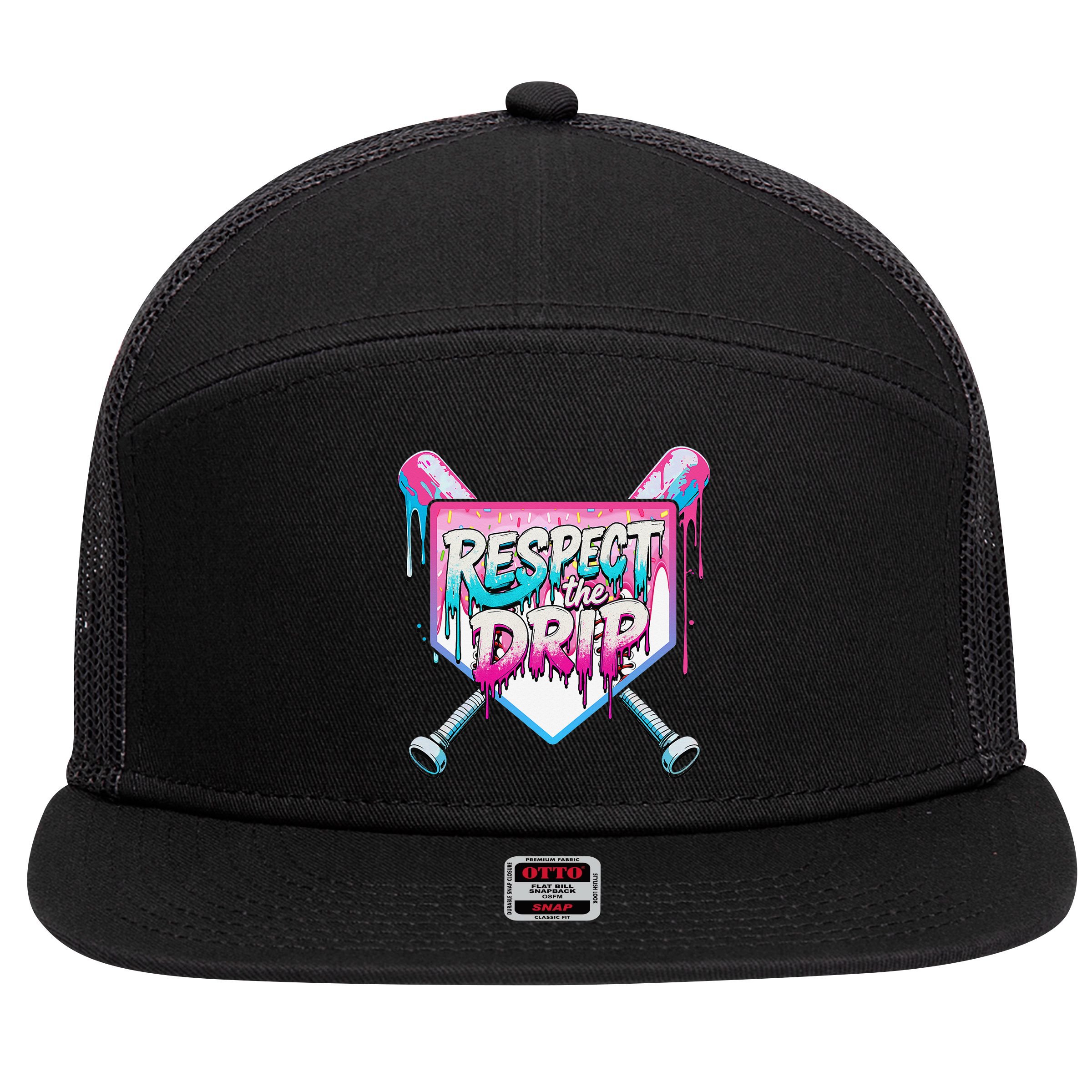 Respect The Drip Ice Cream Dripping Baseball Home Plate 7 Panel Mesh Trucker Snapback Hat