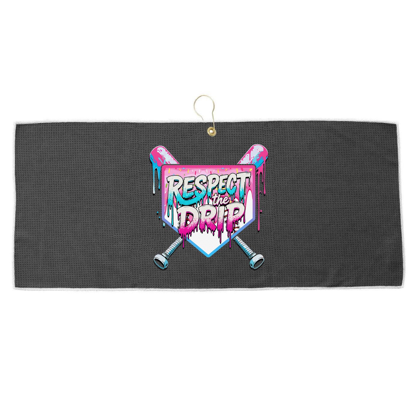 Respect The Drip Ice Cream Dripping Baseball Home Plate Large Microfiber Waffle Golf Towel