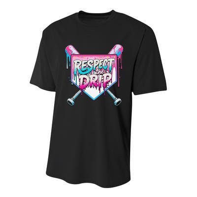 Respect The Drip Ice Cream Dripping Baseball Home Plate Youth Performance Sprint T-Shirt