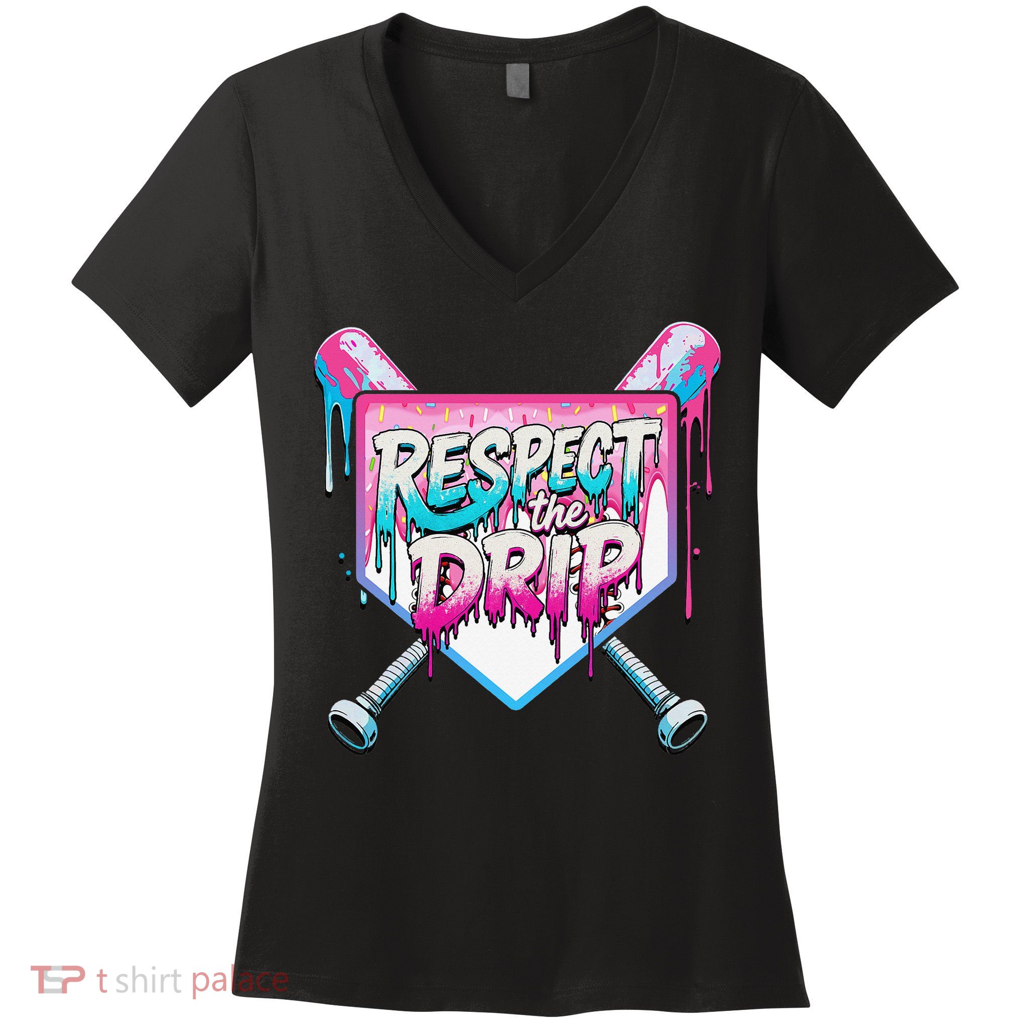 Respect The Drip Ice Cream Dripping Baseball Home Plate Women's V-Neck T-Shirt