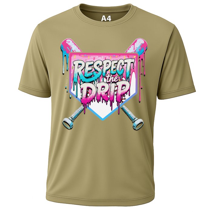 Respect The Drip Ice Cream Dripping Baseball Home Plate Cooling Performance Crew T-Shirt