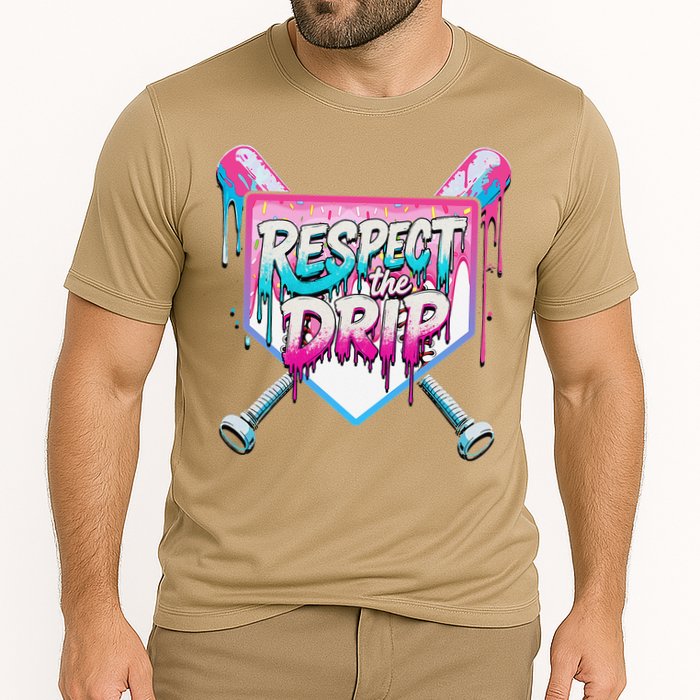 Respect The Drip Ice Cream Dripping Baseball Home Plate Cooling Performance Crew T-Shirt