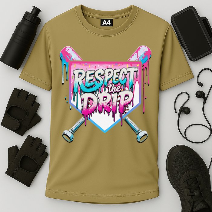Respect The Drip Ice Cream Dripping Baseball Home Plate Cooling Performance Crew T-Shirt