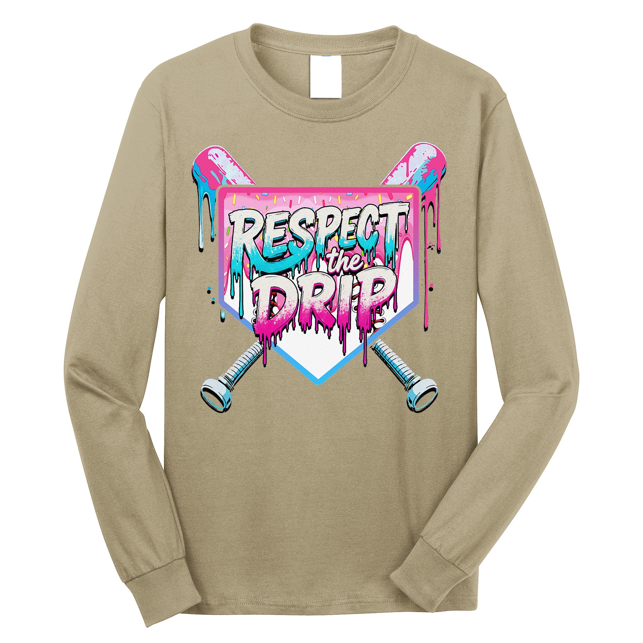 Respect The Drip Ice Cream Dripping Baseball Home Plate Long Sleeve Shirt