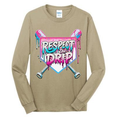 Respect The Drip Ice Cream Dripping Baseball Home Plate Tall Long Sleeve T-Shirt