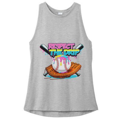 Respect The Drip Baseball Bat Glove Ice Cream Drip Ladies PosiCharge Tri-Blend Wicking Tank