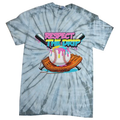 Respect The Drip Baseball Bat Glove Ice Cream Drip Tie-Dye T-Shirt