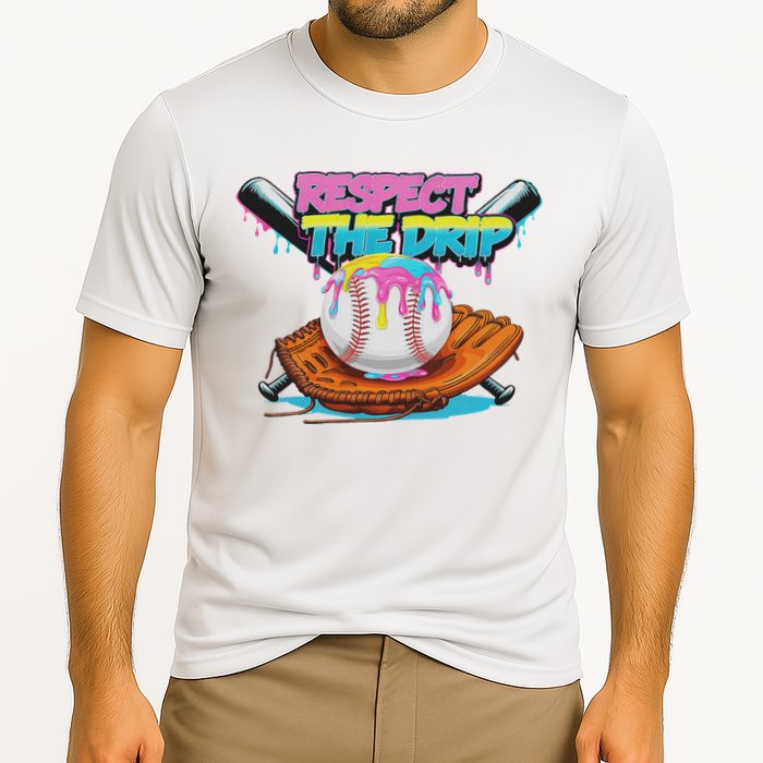Respect The Drip Baseball Bat Glove Ice Cream Drip Cooling Performance Crew T-Shirt