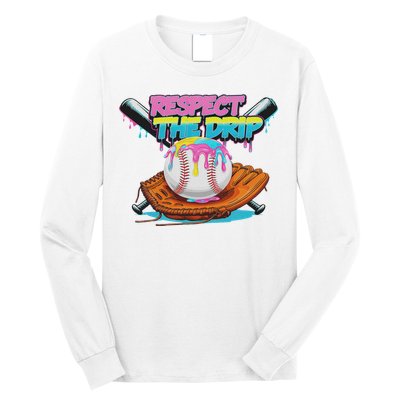 Respect The Drip Baseball Bat Glove Ice Cream Drip Long Sleeve Shirt