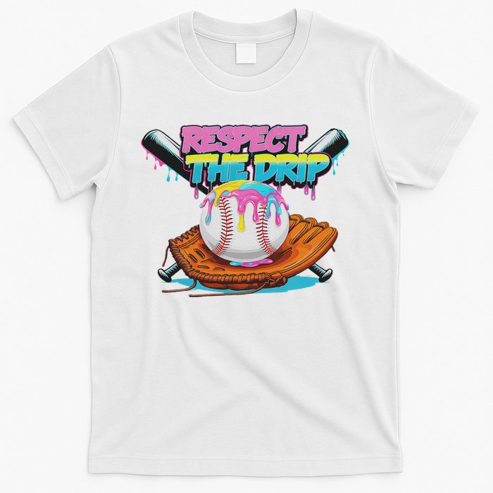 Respect The Drip Baseball Bat Glove Ice Cream Drip T-Shirt
