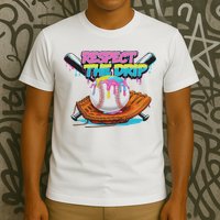 Respect The Drip Baseball Bat Glove Ice Cream Drip T-Shirt