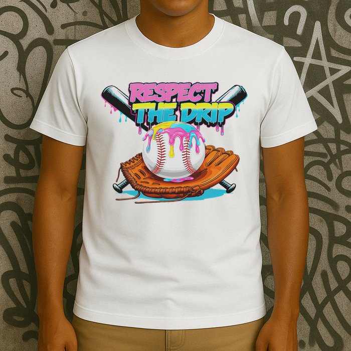 Respect The Drip Baseball Bat Glove Ice Cream Drip T-Shirt