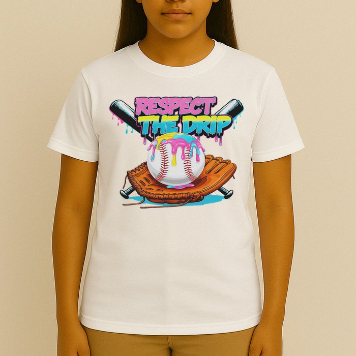 Respect The Drip Baseball Bat Glove Ice Cream Drip T-Shirt