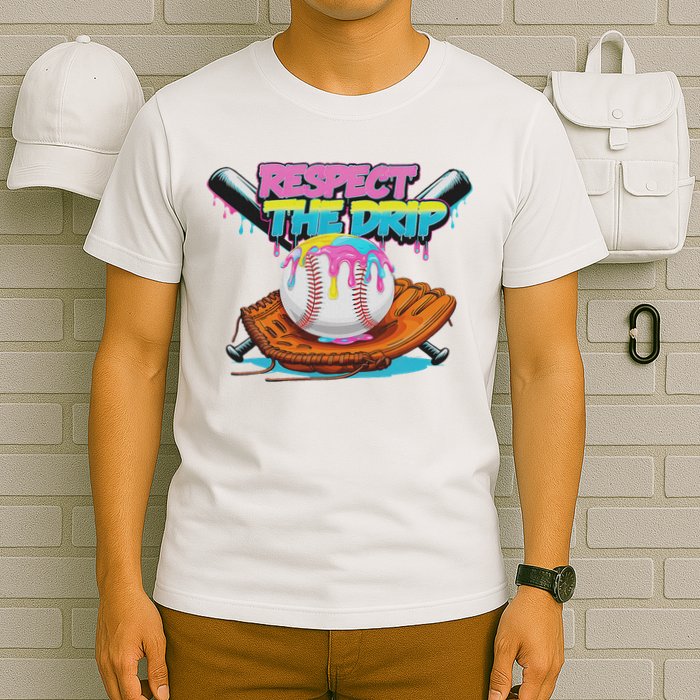 Respect The Drip Baseball Bat Glove Ice Cream Drip T-Shirt