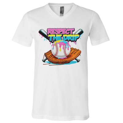 Respect The Drip Baseball Bat Glove Ice Cream Drip V-Neck T-Shirt
