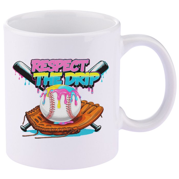 Respect The Drip Baseball Bat Glove Ice Cream Drip 11oz C Handle Ceramic Mug