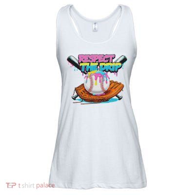 Respect The Drip Baseball Bat Glove Ice Cream Drip Ladies Essential Flowy Tank