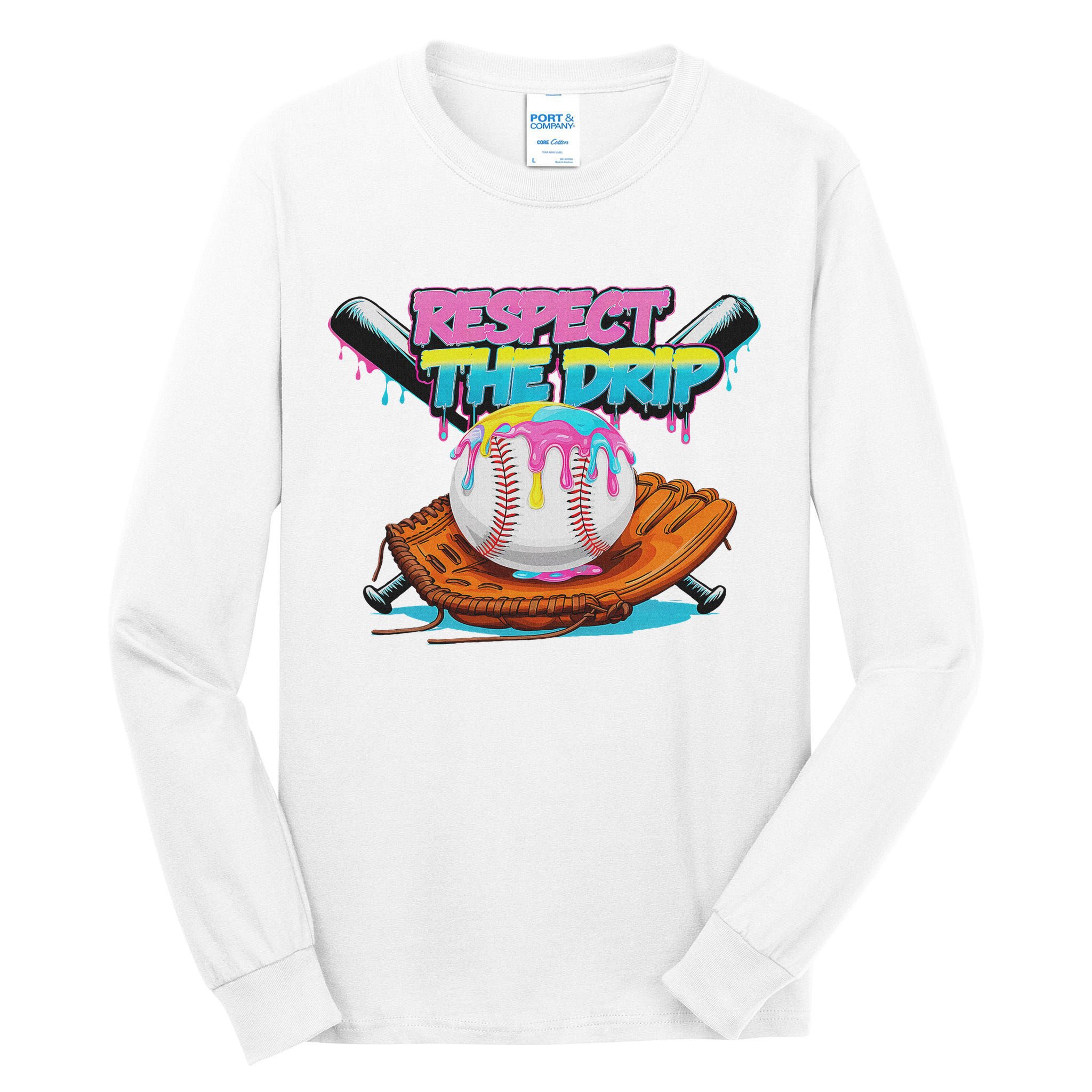 Respect The Drip Baseball Bat Glove Ice Cream Drip Tall Long Sleeve T-Shirt