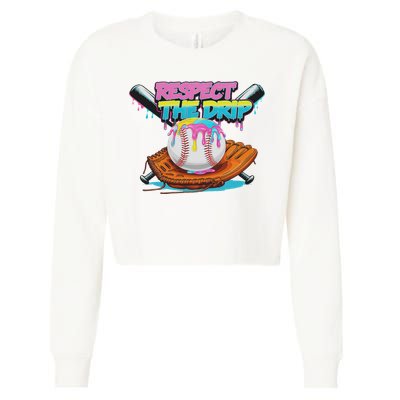 Respect The Drip Baseball Bat Glove Ice Cream Drip Cropped Pullover Crew