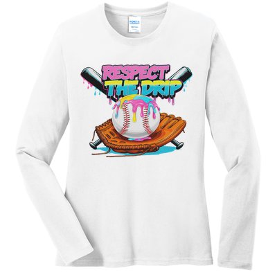 Respect The Drip Baseball Bat Glove Ice Cream Drip Ladies Long Sleeve Shirt