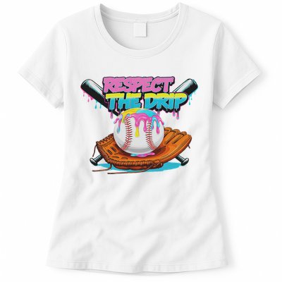 Respect The Drip Baseball Bat Glove Ice Cream Drip Womens T-Shirt