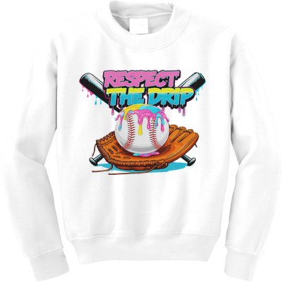 Respect The Drip Baseball Bat Glove Ice Cream Drip Kids Sweatshirt