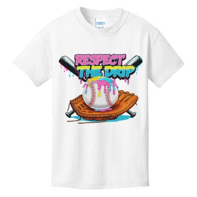 Respect The Drip Baseball Bat Glove Ice Cream Drip Kids T-Shirt