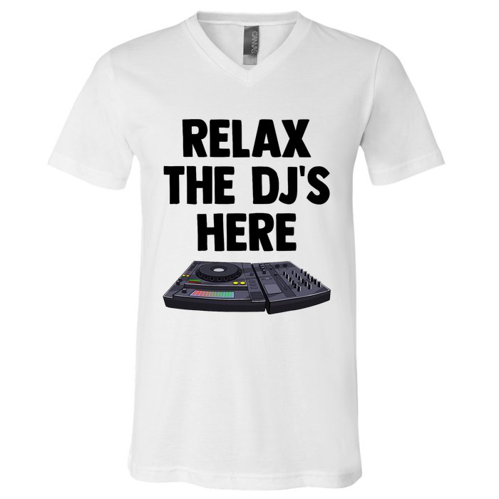 Relax The DjS Here Turntable Music Equalizer V-Neck T-Shirt