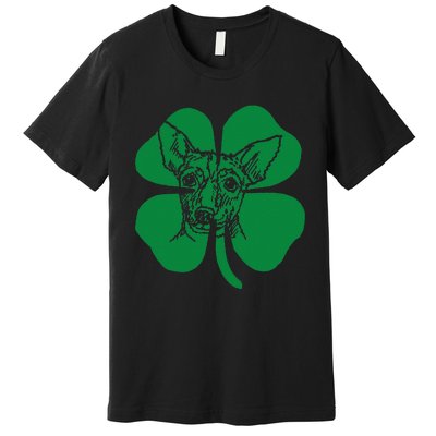 Rat Terrier Dog Face Head Green Shamrock Saint Patrick's Day Premium T-Shirt