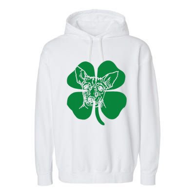 Rat Terrier Dog Face Head Green Shamrock Saint Patrick's Day Garment-Dyed Fleece Hoodie