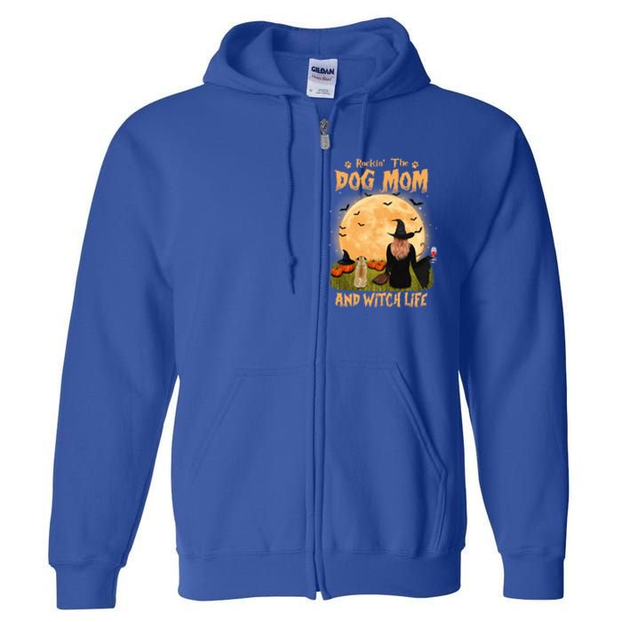 Rocking The Dog Mom And Witch Life Pug Halloween Gift Full Zip Hoodie