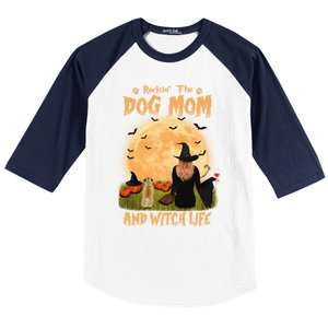 Rocking The Dog Mom And Witch Life Pug Halloween Gift Baseball Sleeve Shirt