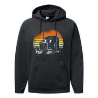 Retro Truck Driver Semi Trailer Truck Vintage Performance Fleece Hoodie