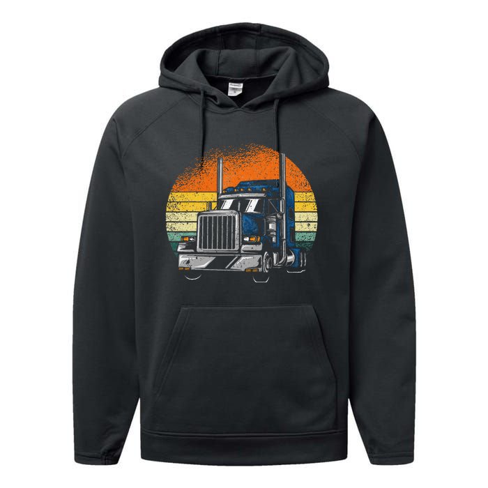 Retro Truck Driver Semi Trailer Truck Vintage Performance Fleece Hoodie