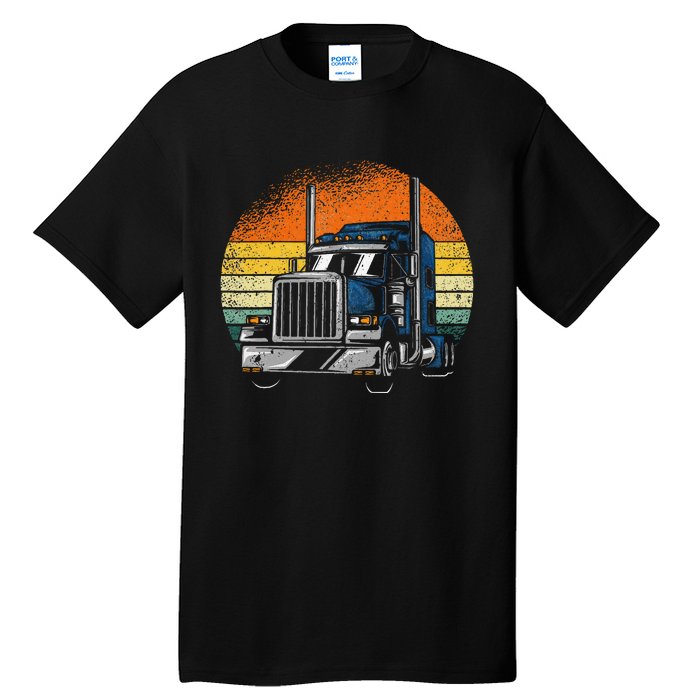 Retro Truck Driver Semi Trailer Truck Vintage Tall T-Shirt