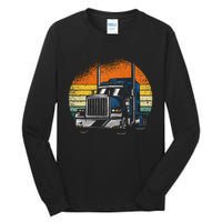 Retro Truck Driver Semi Trailer Truck Vintage Tall Long Sleeve T-Shirt