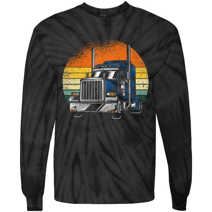 Retro Truck Driver Semi Trailer Truck Vintage Tie-Dye Long Sleeve Shirt