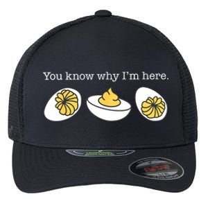 Retro Thanksgiving Dinner You Know Why IM Here Deviled Egg Flexfit Unipanel Trucker Cap