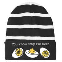 Retro Thanksgiving Dinner You Know Why IM Here Deviled Egg Striped Beanie with Solid Band