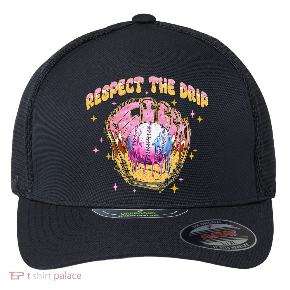 Respect The Drip Baseball Ice Cream Sport Game Day Flexfit Unipanel Trucker Cap