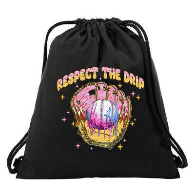 Respect The Drip Baseball Ice Cream Sport Game Day Drawstring Bag