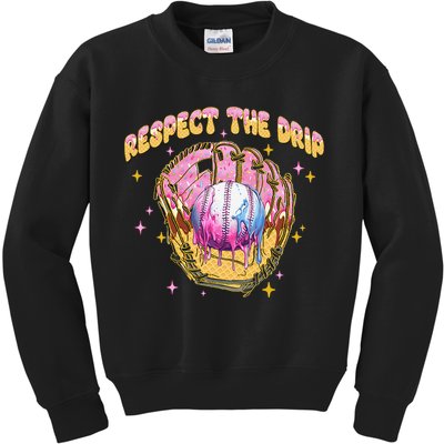 Respect The Drip Baseball Ice Cream Sport Game Day Kids Sweatshirt